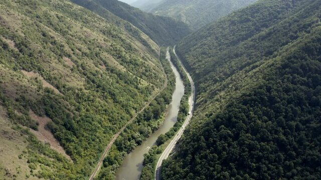 Aerial shot of Ibar river canyon in Serbia