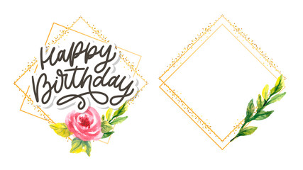 Happy Birthday lettering calligraphy slogan flowers vector illustration text