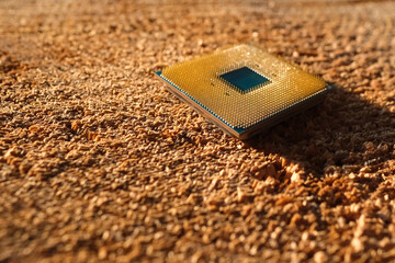 processor for a computer, replaceable plastic part of a modern gadget, photography with shallow...