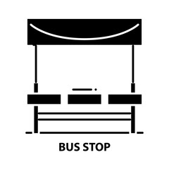 bus stop icon, black vector sign with editable strokes, concept illustration