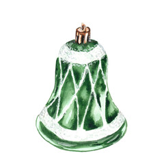 Watercolor illustration of Christmas tree toys on a white background