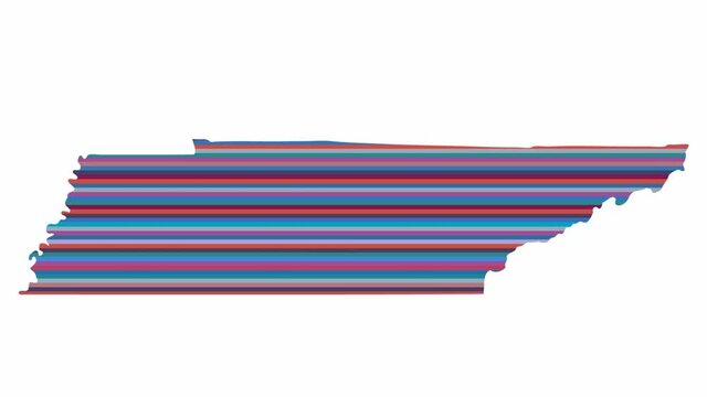 Tennessee US state contour map background vertical rows of colors change tone looped video
