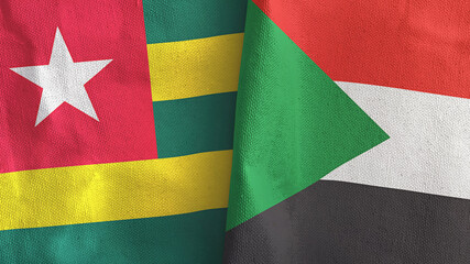 Sudan and Togo two flags textile cloth 3D rendering