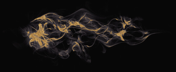 
smoke with gold texture on black background