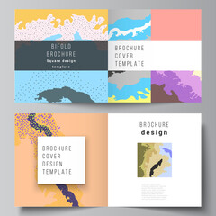 Vector layout of two covers templates for square design bifold brochure, flyer, cover design, book design, brochure cover. Japanese pattern template. Landscape background decoration in Asian style.