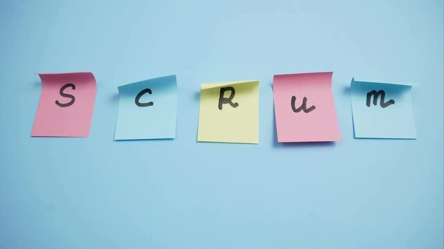 software scrum agile board with paper task, agile software development methodologies concept, stop motion animation