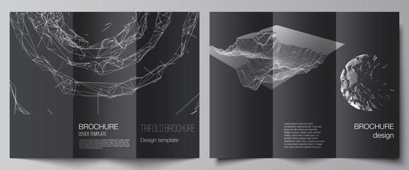 Vector layouts of covers template for trifold brochure, flyer layout, book design, brochure cover, advertising mockups. Abstract 3d digital backgrounds for futuristic minimal technology concept design