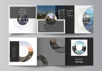 Vector layout of square covers templates for trifold brochure, flyer, magazine, cover design, book design, brochure cover. Background template with rounds, circles for IT, technology in minimal style.