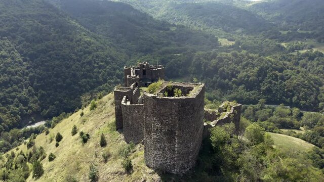 Drone Aerial shot of Medieval Maglic fortress ruins in Central Serbia 