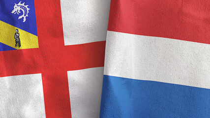 Netherlands and Herm two flags textile cloth 3D rendering