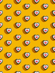 Valentine Day. Colorful seamless background. Heart pattern. Romantic ornament. Green red white love symbol decorative minimalist symmetrical composition isolated on bright orange.