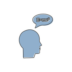 Vector icon man thinks. Geometric Formula and Problem Solving on cartoon style on white isolated background.
