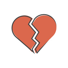 Broken heart vector icon on cartoon style on white isolated background.