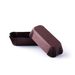 Brown eclairs paper forms isolated over white background