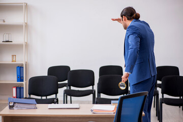 Young businessman making presentation during pandemic