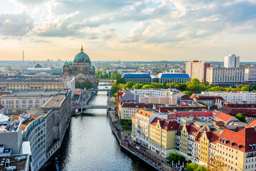Fototapety  Berlin Cathedral (Berliner Dom) on Museum island and Spree river at sunset, Germany