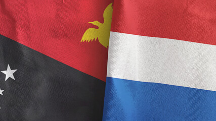 Netherlands and Papua New Guinea two flags textile cloth 3D rendering