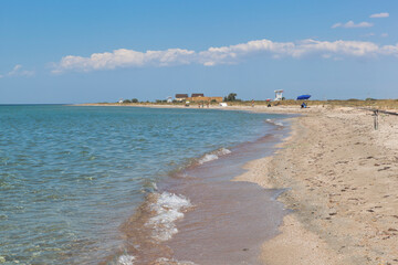 Fishing from the beach near the resort village of Vitino, Saksky district, Crimea