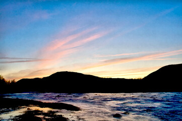 Beautiful mountain landscape at Polar Urals colorful painting