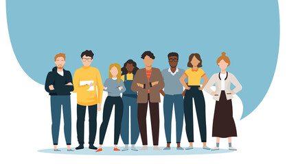 Vector of a multiethnic group of diverse people standing together