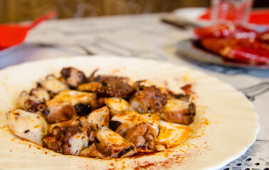 
Galician octopus, octopus with boiled potatoes and paprika, a typical Galician dish.