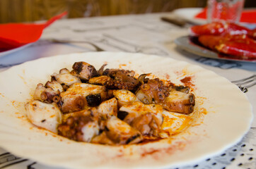 
Galician octopus, octopus with boiled potatoes and paprika, a typical Galician dish.