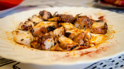 
Galician octopus, octopus with boiled potatoes and paprika, a typical Galician dish.