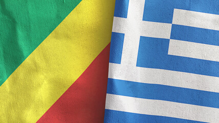 Greece and Congo two flags textile cloth 3D rendering