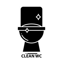 clean wc icon, black vector sign with editable strokes, concept illustration