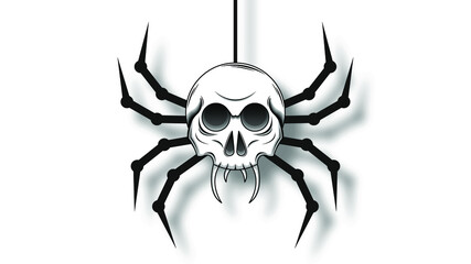 Spider Skull On White Background. Halloween Design Elements. Spooky Scary Horror Decor Vector.