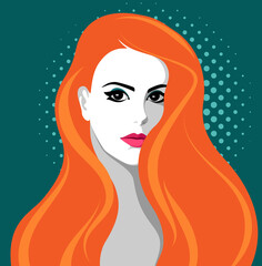 Beautiful redhead woman with long wavy hair