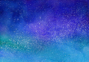 Obraz premium 夜空のイメージの水彩イラスト。ミルキーウェイ。