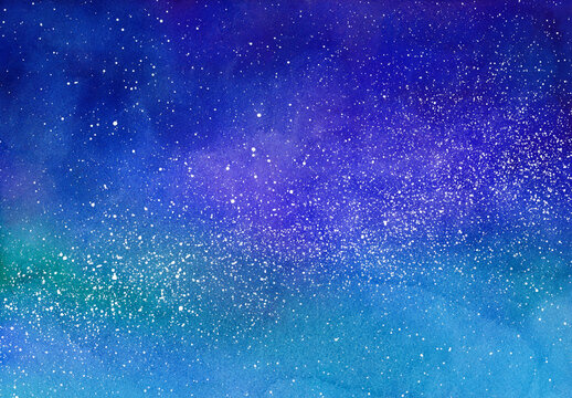夜空のイメージの水彩イラスト。ミルキーウェイ。