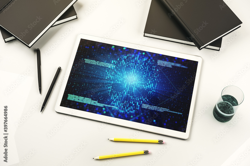 Leinwandbilder creative code skull sketch on modern digital tablet screen, theft of personal data and malware conce