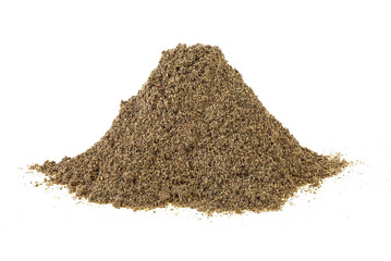 Ground black pepper isolated on a white background. Natural black pepper spice powder.