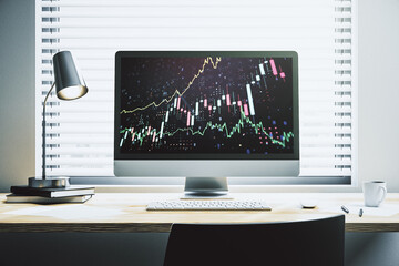 Modern computer screen with abstract financial diagram, banking and accounting concept. 3D Rendering