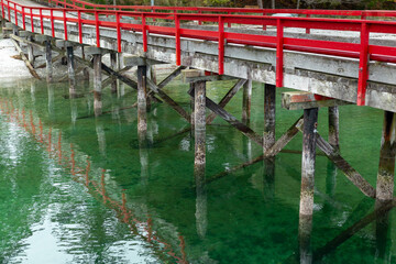 Red pier on Cortes Island, BC Canada