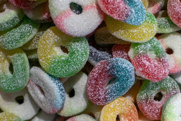 Multicolored colorful round marmalade. Texture background.