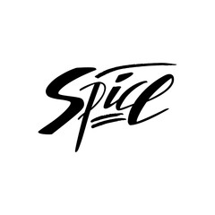 Vector illustration of spice brush lettering for banner, flyer, poster, clothes, menu, shop, cafe logo, advertisement design. Handwritten text for template, signage, billboard, print, price list
