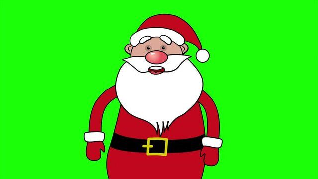 Christmas animated greeting card with cartoon Santa Claus on the green screen. Lip sync for xmas song Jingle bell. 4K