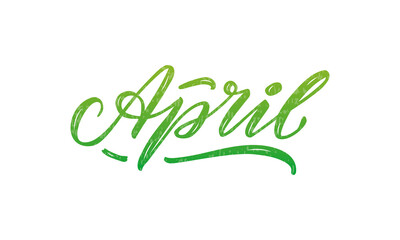 Vector illustration of april lettering for banner, signage, poster, greeting card, shop advertisement, souvenirs, calendar design. Handwritten green isolated word with texture 
