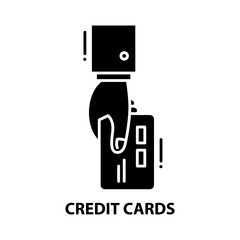 credit cards icon, black vector sign with editable strokes, concept illustration