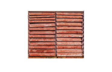 Closed gate of an old wooden barn isolated on white