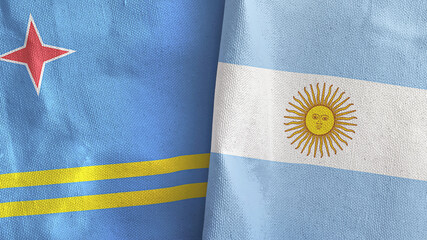 Argentina and Aruba two flags textile cloth 3D rendering