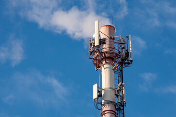 Cellular antennas and Internet on the brick pipe of the boiler room.