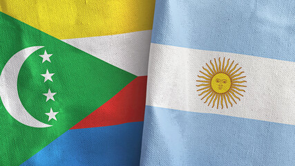 Argentina and Comoros two flags textile cloth 3D rendering