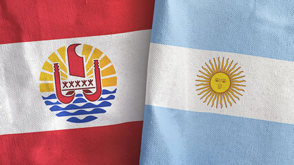 Argentina and French Polynesia two flags textile cloth 3D rendering