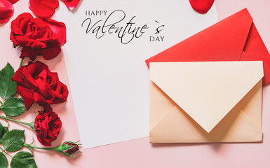 Valentines day message with vivid red roses