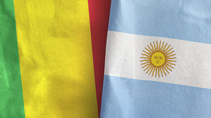 Argentina and Mali two flags textile cloth 3D rendering