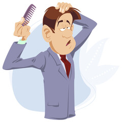 Businessman is combing his hair. Morning hygiene. Illustration for internet and mobile website.